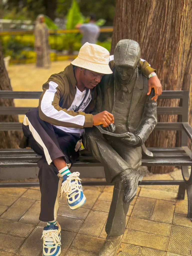 Lucky and the old man sculpture in Unity Park