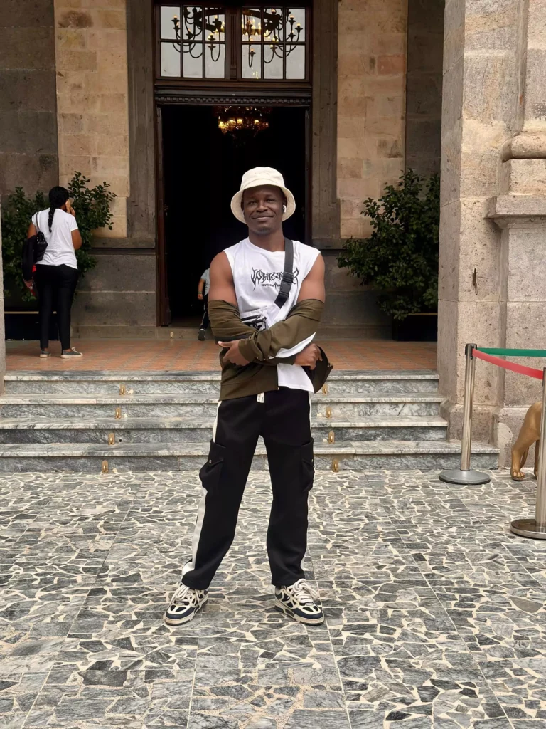 Lucky in front of the imperial palace in Unity Park