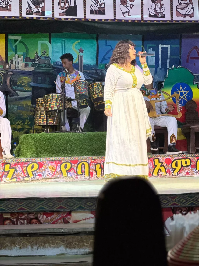 Habesha woman singing in Yod Abyssinia cultural restaurant in Addis Ababa