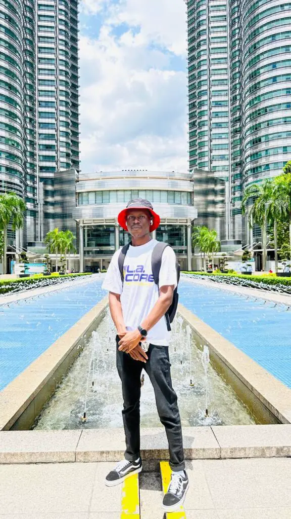 Lucky in front of Twin Tower