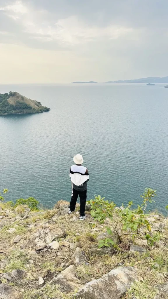 Lucky in Karongi viewing Lake Kivu